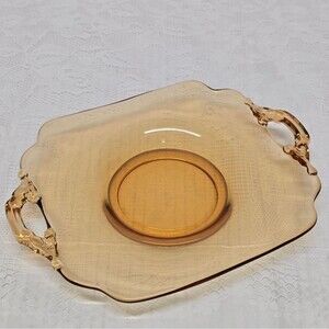 Vintage Cambridge Amber Depression Glass Handled Tray For Gravy Boat
